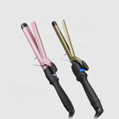 China Safety Salon Magic Wand Professional Customized Digital Curling LCD 2 in 1 Ceramic Panel 360 Degree Swivel Hair Curler for sale