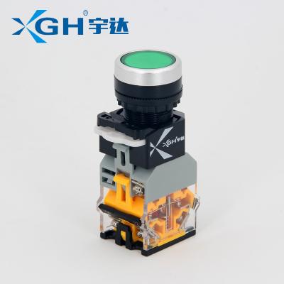 China Plastic waterproof flat latch LA38 push button switch with 220V lamp for sale