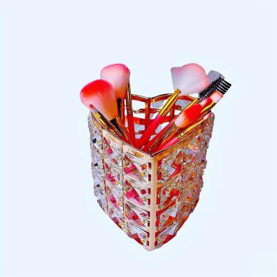 China Shape Luxury Golden Box Crystal Heart Shape Makeup Brush Metal Organizer for sale