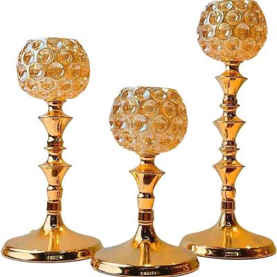 China High Qulity Hotel Cafes Home Office Fashion Plating Color Weddings Set Of Gold Metal Glass Candle Holder for sale