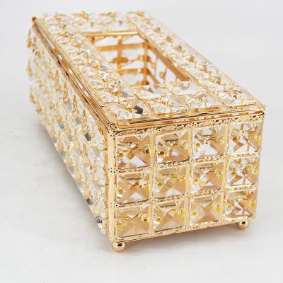 China European Hot Selling Crystal Tissue Box Hotel Decorations Cafes Home Office Metal Tissue Holder Home Factory for sale