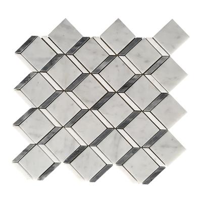 China Modern Carrara White Marble, Thassos White And Bardiglio Gray Diamond 3D Marble Mosaic Tile For Kitchen for sale