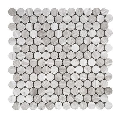 China CLASSIC Penny Shaped Wooden White Marble Mosaic Tiles for sale