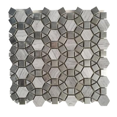 China Modern Hot Sale Metal Hexagon White Wood Marble Mixed Mosaic Tile for sale