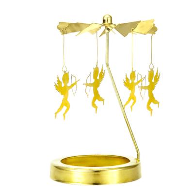 China Modern Home Decoration Gold Tealight Metal Wedding Decorative Holder Rotating Rotary Candle Carousel Set Candle Holders for sale