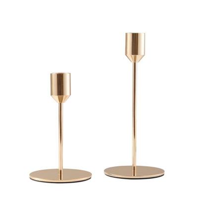 China Morden Wedding Decorative Candle Holder Nordic Black Rose Gold Pillar Taper Candles Metal Holder Set for sale