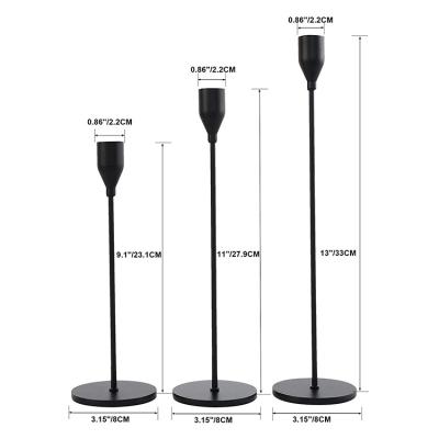 China Morden Wedding Halloween Metal Black Brass Gold Tall Taper Candle Holders Set of 3 for sale