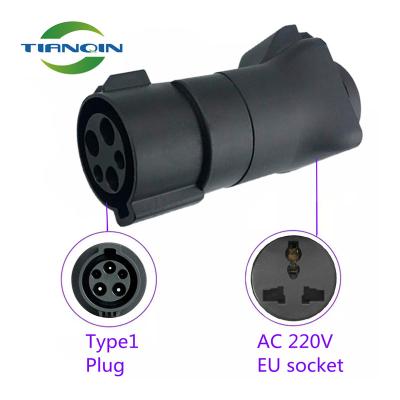 China Convert Type 1 Plug To EU Plug Portable J1772 Type 1 To AC 220V Universal EU Plug Adapter EVSE Car Charger Connector Adapter 16A for sale