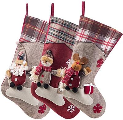 China Eco-Friendly Christmas Stocking Large Classic Santa Snowman Reindeer Xmas Character Stockings for Family Holiday Xmas Party Decorations for sale