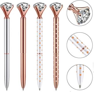 China Eco-friendly/BPA free 12 pieces of large Diamond Pen Rhinestones Crystal Metal Ballpoint pen 6 in black ink Rose Gold Colors for sale