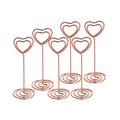 China Table Number Holder Clamp Jaw Rose Gold Heart Shape Custom Note Metal Paper Clip Eco-friendly Stand for sale