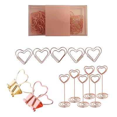 China 2021 Brand New Eco-friendly Metal Clip Binder Custom Heart Shape Rose Gold Paper Clips With Box for sale