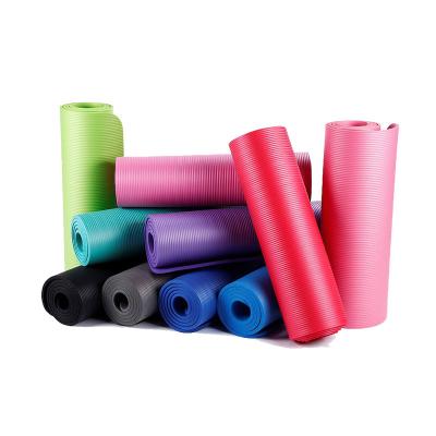 China Eco Friendly Stocked Wholesale Exercise NBR Yoga Mats 10mm Thickness With Strap for sale