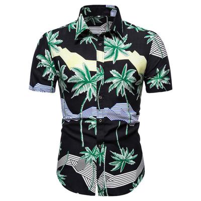 China TS72 new design high quality eco-friendly anti-pilling coconut tree printed 100% polyester canvas shirt men casual for sale