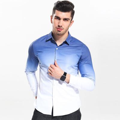 China Fashion summer sale TS233 anti-pilling custom men's shirts color gradation hot slim business shirt wholesale casual long sleeve for sale