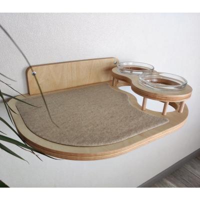 China New Design Sustainable Home Wooden Pet Bowl Rack Wall Mounted Pet Bowl for sale