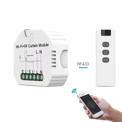 China Fire-retardant ABS Tuya Smart Life App WiFi RF433 Smart Curtain Switch Module With 9 Channel Remote Control For Roller Bllinds Shutter Motor Switch for sale