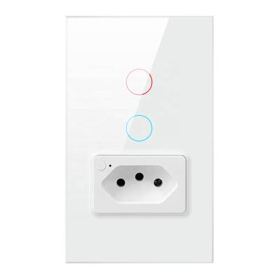 China Tempered Glass Panel Tuya 1 2 Gang Wifi Zigbee Smart Home Wireless Touch Light Wall Switches Brazil Smart Socket And Switches For Alexa Google Home for sale