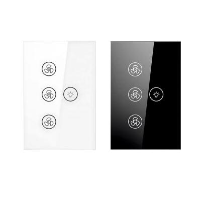 China Tempered Glass+PC Modern Wall Fan Remote Switch Smart Tempered Glass Panel 10A US Standard Tuya Wifi Light Fan Regulator Touch Switch for sale