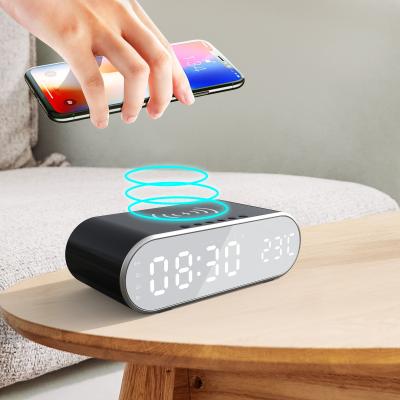 China New Released Qi Radio Charger Stand Multifunctional Digital LED Display Wireless Charging Temperature 3 IN 1 Alarm Clock Wireless Charger for sale