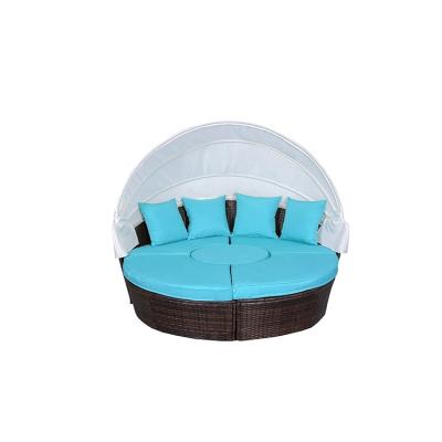 China Hot Selling Modern Outdoor Balcony Furniture Set Rattan Sofa Furniture Daybed 5pcs Outdoor Round Folding Bed With Canopy for sale