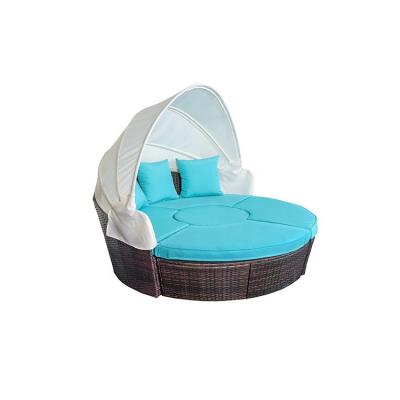 China Modern hot sale outdoor daybed, 5 seater rattan round daybed with waterproof canopy, most comfortable cushion and pillows for sale