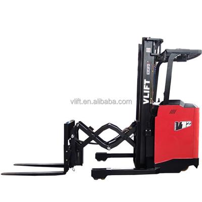 China 1.2 Ton Electric Scissor Double Fork Reach Forklift Lift Height 5m 1200kg for sale