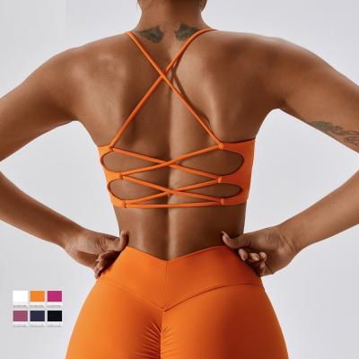 China Seamless Summer Naked Yoga Bra Running Fitness Cross Back High Impact Support Vest Shockproof Sports Bra for sale