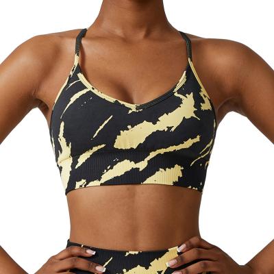 China Seamless 16 Colors Printed Seamless Yoga Bra Running Fitness Underwear Soft Support Compression Yoga Sexy Sports Bra for sale