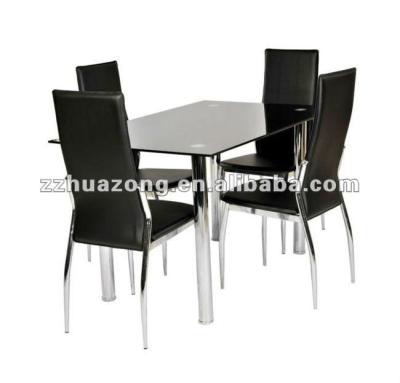 China Modern Black Glass Rectangle Chromed Dining Table With 4 Faux Leather Chairs for sale