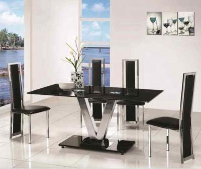 China Modern Stunning Black Chrome Glass Dining Table and Charis Set for sale