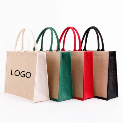 China Customized Logo Jute Tote Bag Color Waterproof Blank Jute Shopping Bag Eco Friendly Advertising Gift for sale