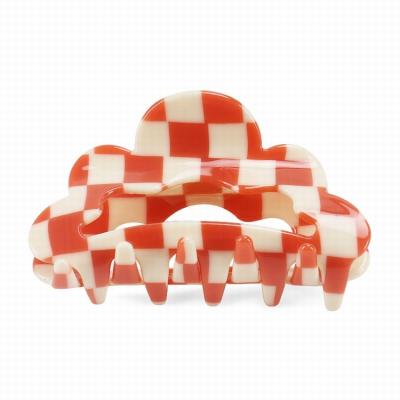 China Decoration Smart Daily Checker Claws Turtle Barrettes Claw Clips For Women No-slip Handle Lattice Design Hair Jaw Clips Hold Down Large Hair Clip for sale