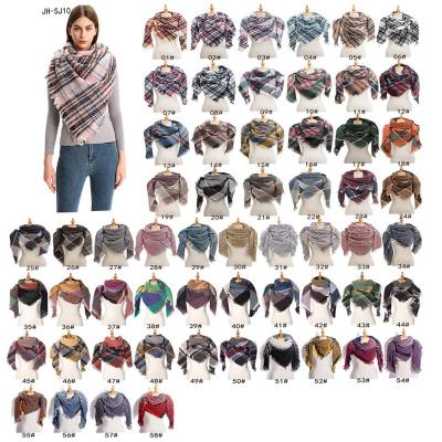 China Wholesale Eco-Friendly RTS Women Warm Long Shawl Winter Wraps Large Scarves Knit Feel Plaid Triangle Scarf for sale