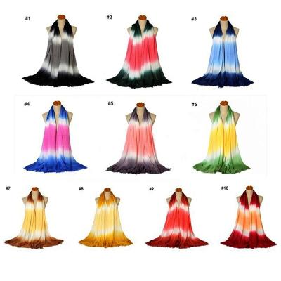 China 2021 Newest Eco-friendly Comfy Thin Breathable Raw Lang Wrap Cotton Hair Scarf Tiedye Tassel Scarves for sale