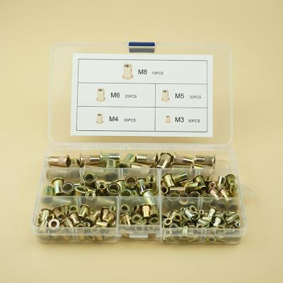 중국 Around 165 Pcs Yellow Galvanized Flat Head Threaded Rivet Nuts With Vertical Stripes Combination Set 판매용