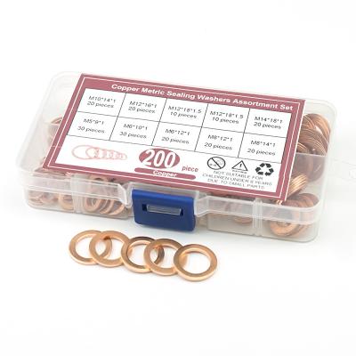 China Pan Hot Sale Fasteners 200pcs Copper Gaskets M5/M6/M8/M10/M12/M14 Brass Gasket Kit à venda