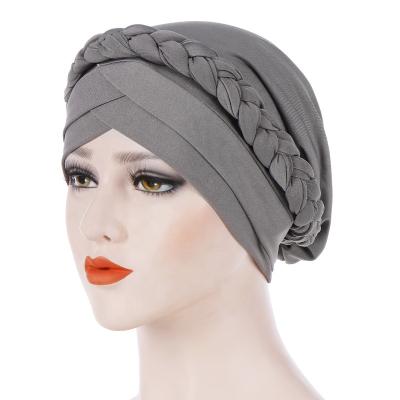 China Pure Cotton Cross Braid Color Women Durag Hood Fashion Front Turban Hijabs Inner Indian Hijab Underscarf Wrap Covers Muslim Headdress for sale