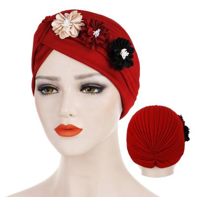 China Muslim Fashion Flower Turban Inner Hijab Fold Covers Indian Solid Cotton Wrap Underscarf Hat Islamic Hijab Hood For Women for sale