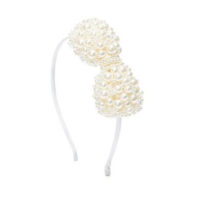 China European and American Elegant Faux Pearls Bow Headbands Bridal Style Hair Circle Wedding Hair Accessories for Women Girls for sale