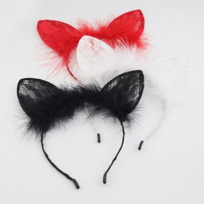 China European and American style cute furry feather hair band lace up hair circle hair accessories women girls Cat Ears Headband Halloween Headdress for sale