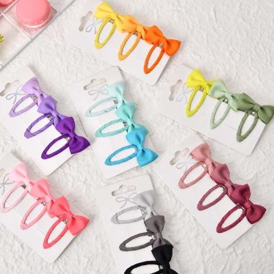 China European and American Style 12colors 3pcs/sets Solid Grosgrain Ribbon Bows Clips Hairpin Girl's Hair Bows Multicolor Hair Clip Kids Hair Accessories for sale