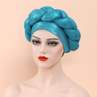 China OEM Braided Wholesale Muslimshimmer Fashion Head New India Women's Pearl Diamond Turban Hijab Hat For Headscarf for sale