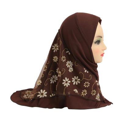 China Fashion Fit Muslim Kids 2-7 Years Pull On Lovely Little Girl Headwrap Islamic Shawls Inner Hijab Scarf With Flower for sale