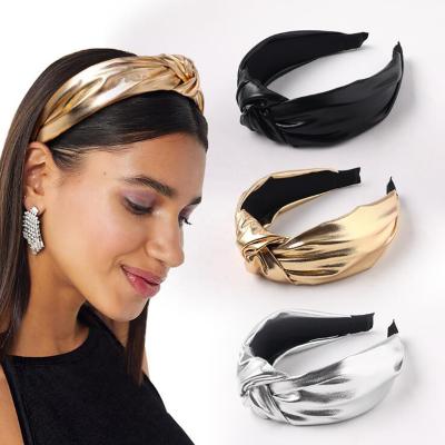 China Shiny European and American Vintage European and American Leather Soft Headband Women's Fashion New Style Hair Circle Hair Circle Turban Hair Accessories Wholesale for sale