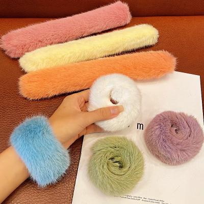 China Decorate Cute Colorful Band Rolled Up Soft Plush Hair Plug Headband Soft Hair Decorate Scrunchie For Women Girls Fashion Hair Accessory for sale