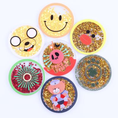 China Europe Round Cartoon Resin Quicksand Sequin Shaker Flat Back For Decorate Hair Bow Center for sale