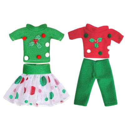 China Santa Couture Clothing Christmas Accessories Cloth Christmas Long Sleeve Tops Skirt Pants For Elf Doll for sale