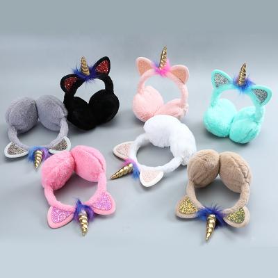 China Basic Formula Kids Cat Winter Earmuffs Cute With Horn Fashion Autumn Warm Plush Ear Cover Earflap Headbands for sale