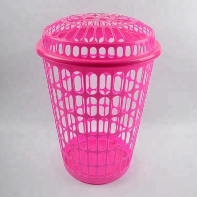 China Tall Round Dirty Plastic Basket Laundry Hamper With Lid for sale